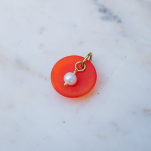 Orange Sea Glass and Pearl Charm