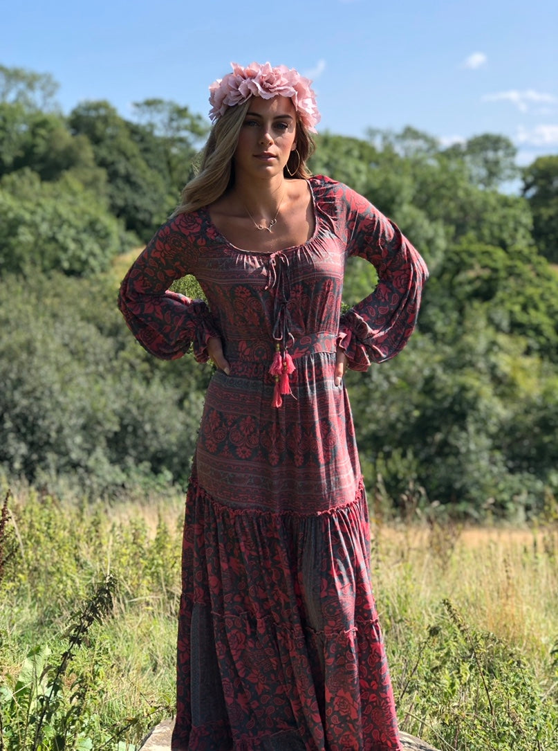 Long Sleeve Bohemian Silk Dress